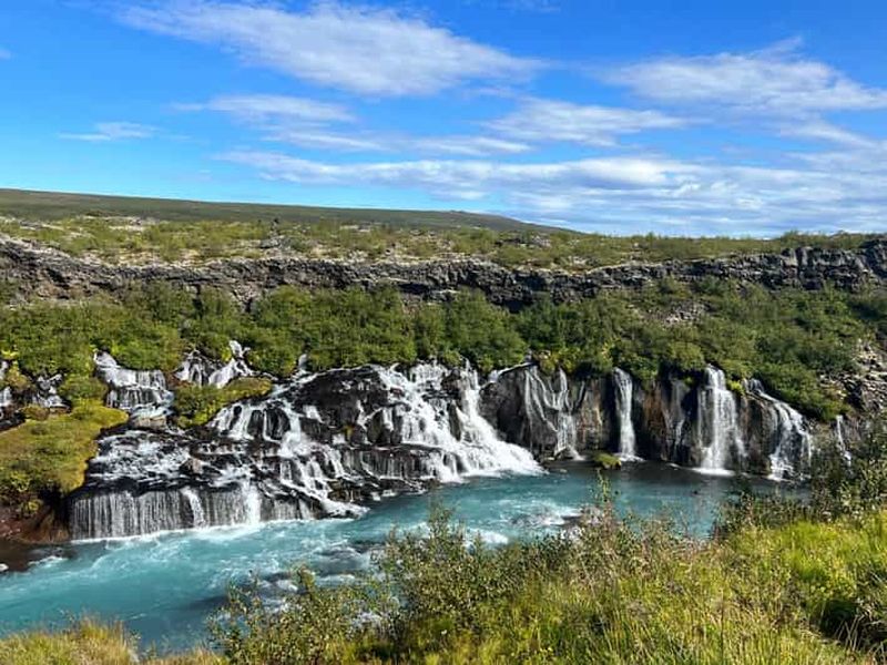 Hraunfossar, Barnafoss+Source thermale de Hvamsvik Visite privée