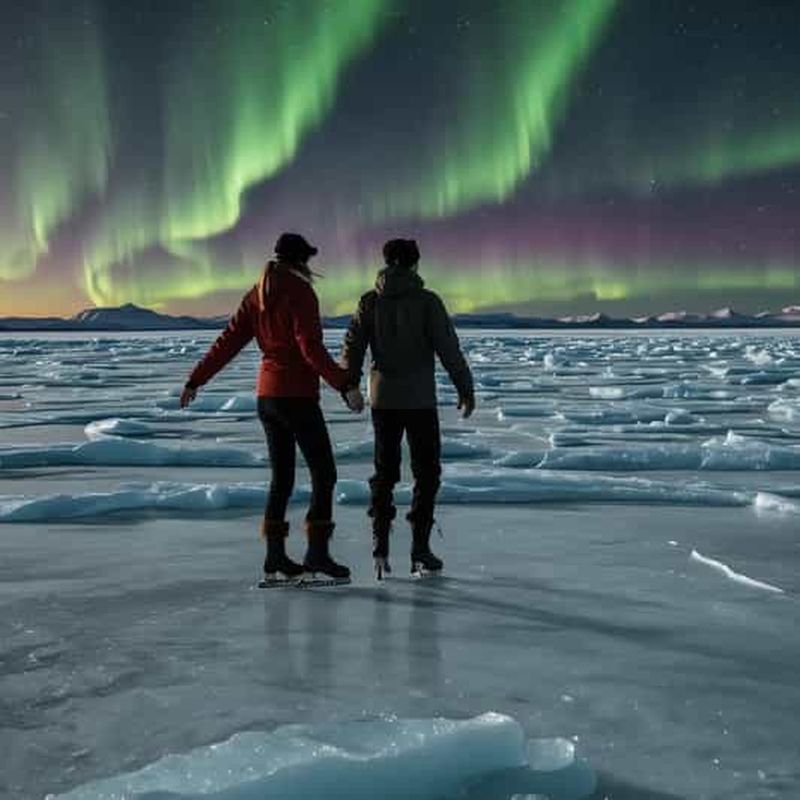 Rovaniemi : Tour des aurores boréales en patins à glace