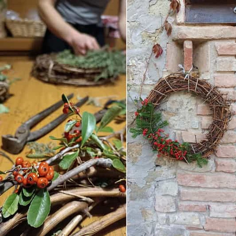 Atelier de création de guirlandes naturelles avec des matériaux de la forêt, à Todi